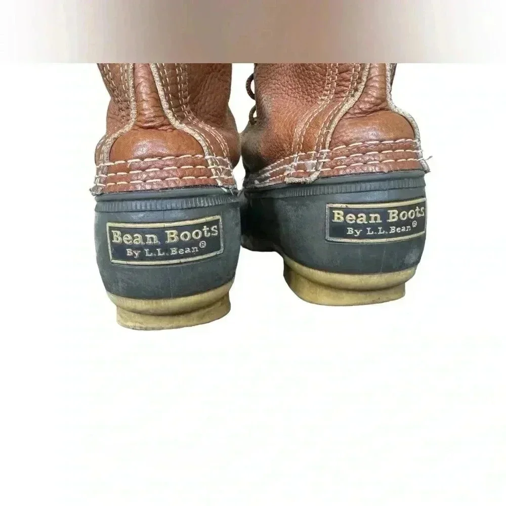 L.L. Bean Leather Bean Boots Womens 7 Brown Black  Duck Boots Lace Up